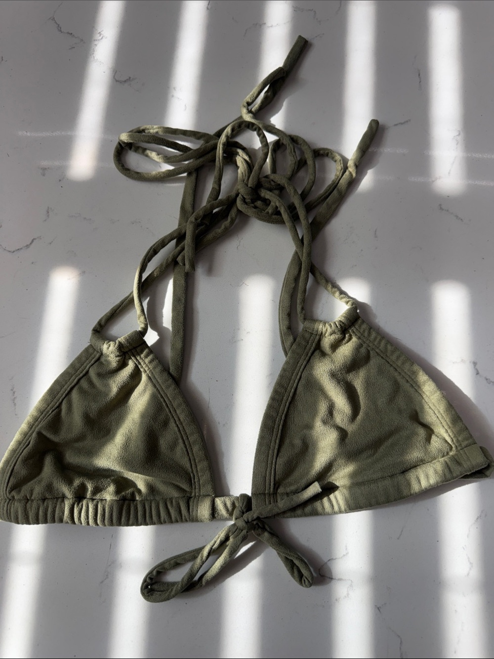 Olive Green Suede Triangle Bikini Top